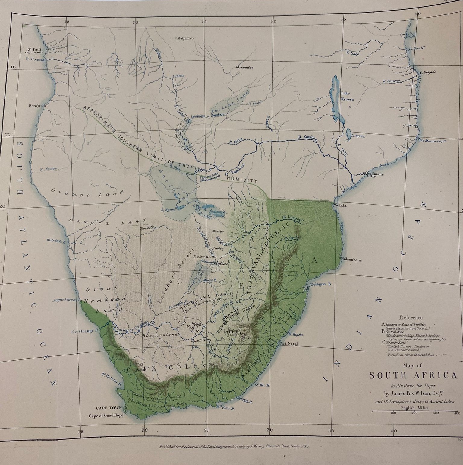 Map of South Africa by James Fox Wilson (1865)