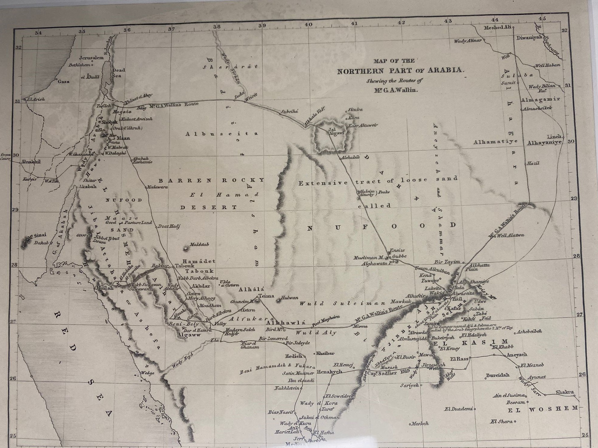 Map of the Northern Part of Arabia by Mr. G. A. Wallin (1850)
