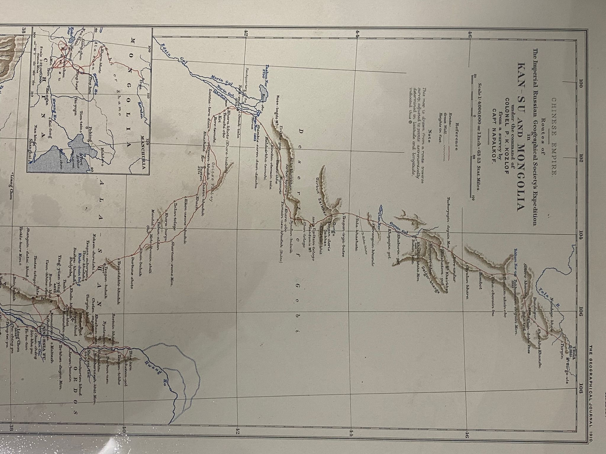 Routes of The Imperial Russian Geographical Society’s Expedition in Kan-Su and Mongolia (1910)